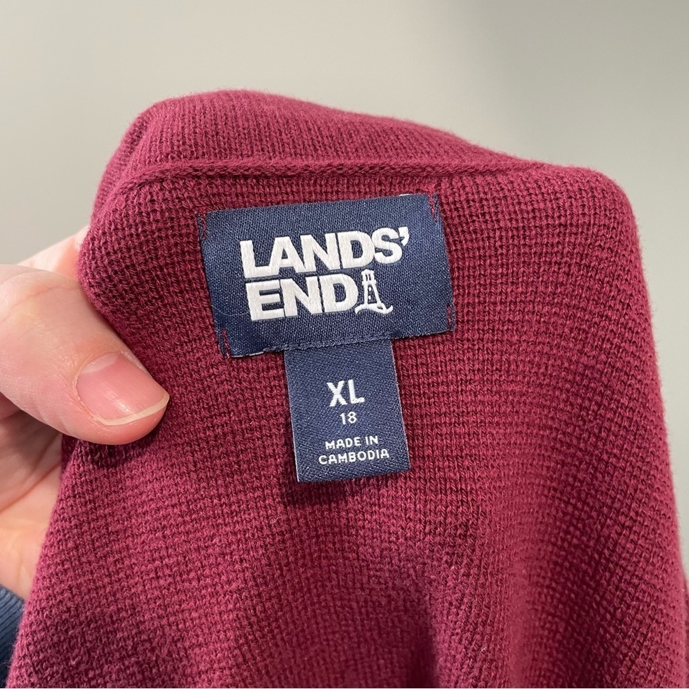 Lands End Knit Sweater Blazer Burgundy Classic Cotton Size XL 18 - Picture 5 of 8